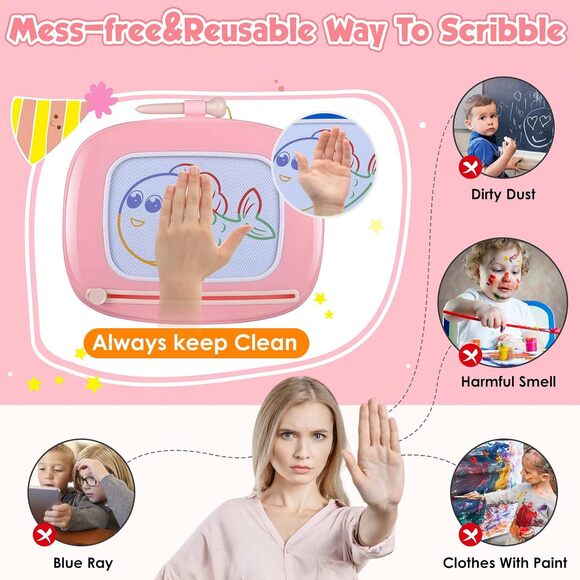 Toddler Magnetic Drawing Board Table Pink Doodle Pad Toy for 1 2 3 Year Old Girl - Picture 6 of 6